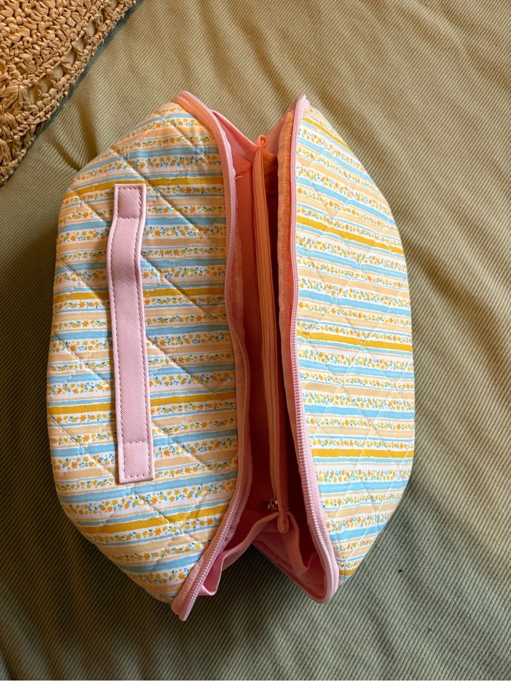 Pink & Yellow Quilted Travel Storage Case - Small Cosmetic Organizer